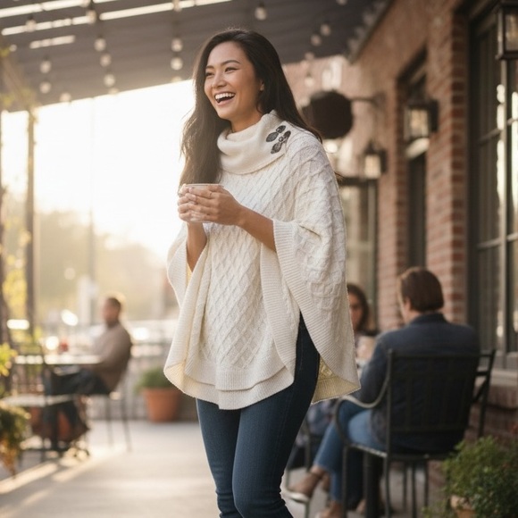 Calvin Klein Sweaters - Calvin Klein Classic Cream CowlNeck Pancho Sweater Size Large Extra Large